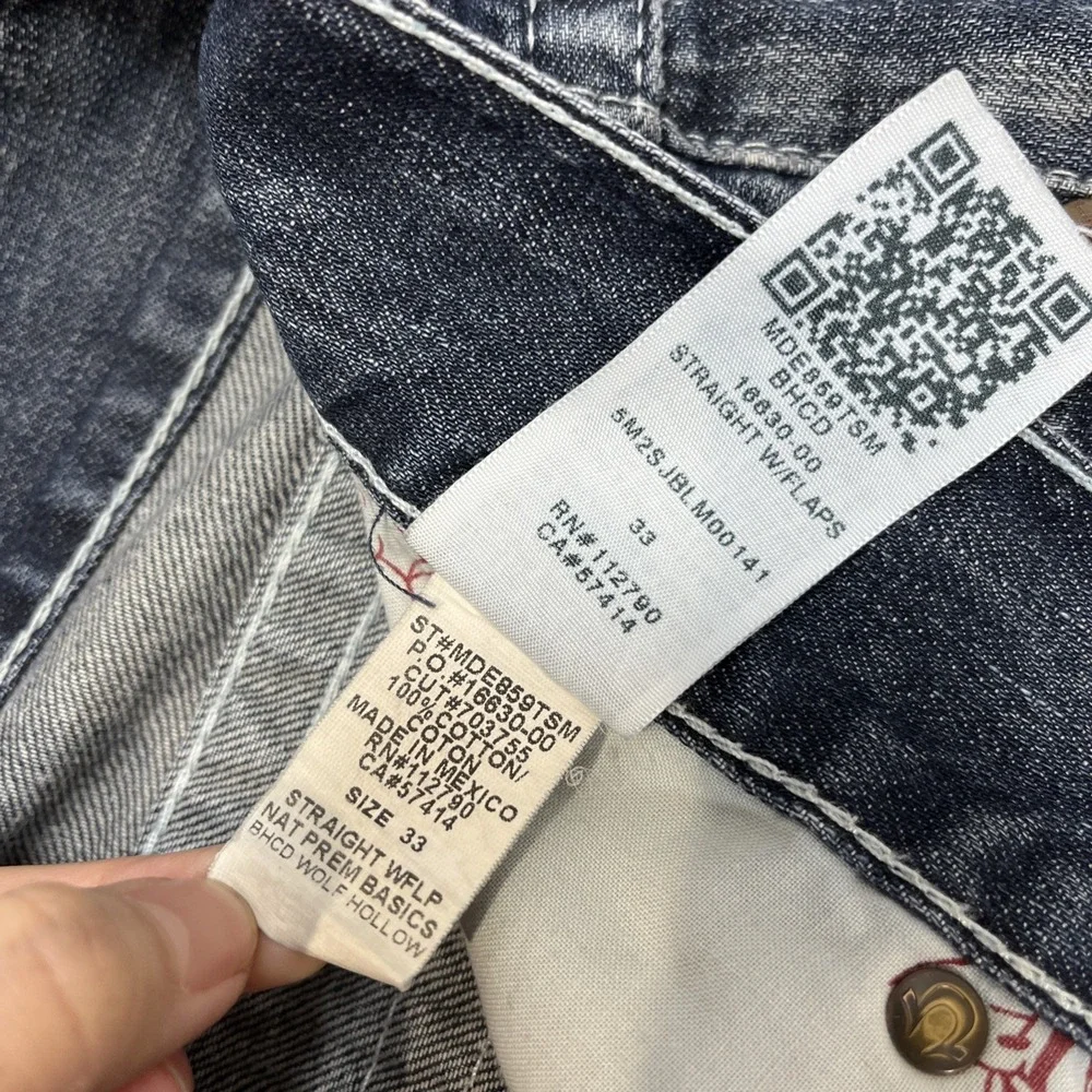 True Religion Jeans Mens 33 Straight Fit Flap Pocket Medium Acid Wash Blue Denim